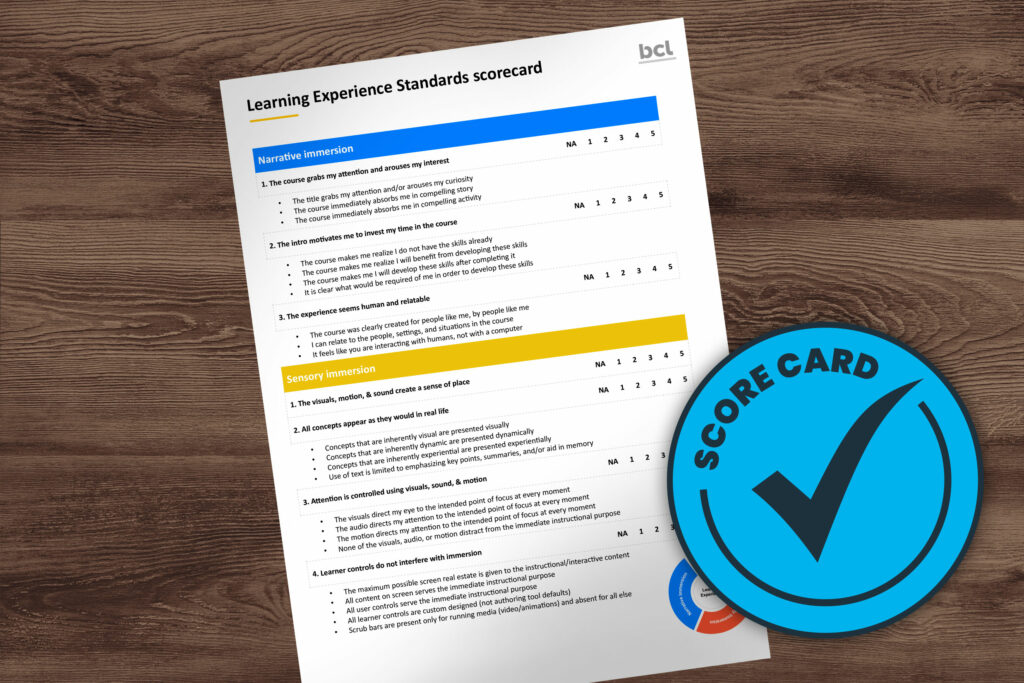 Learning experience scorecard